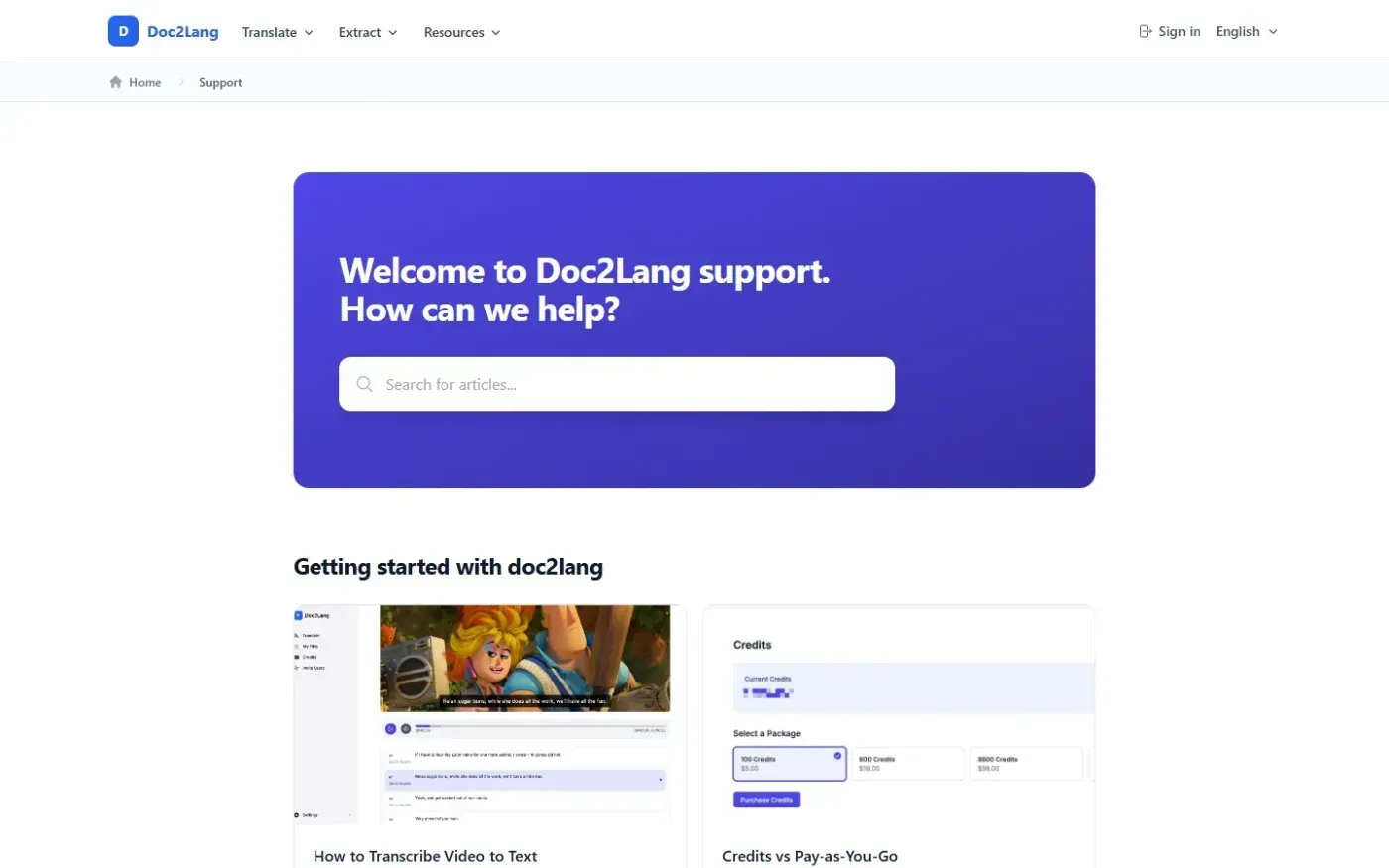 Doc2lang — Support page