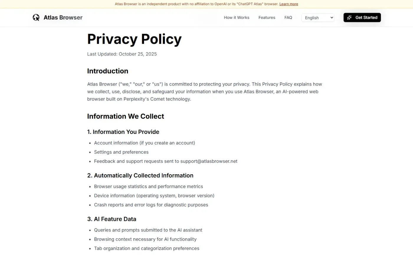 Atlasbrowser — Privacy page
