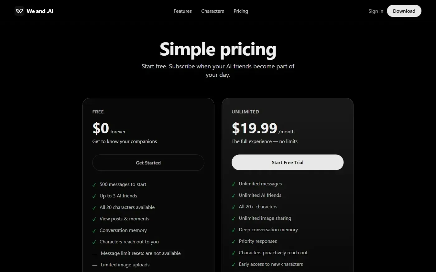 Weand — Pricing page
