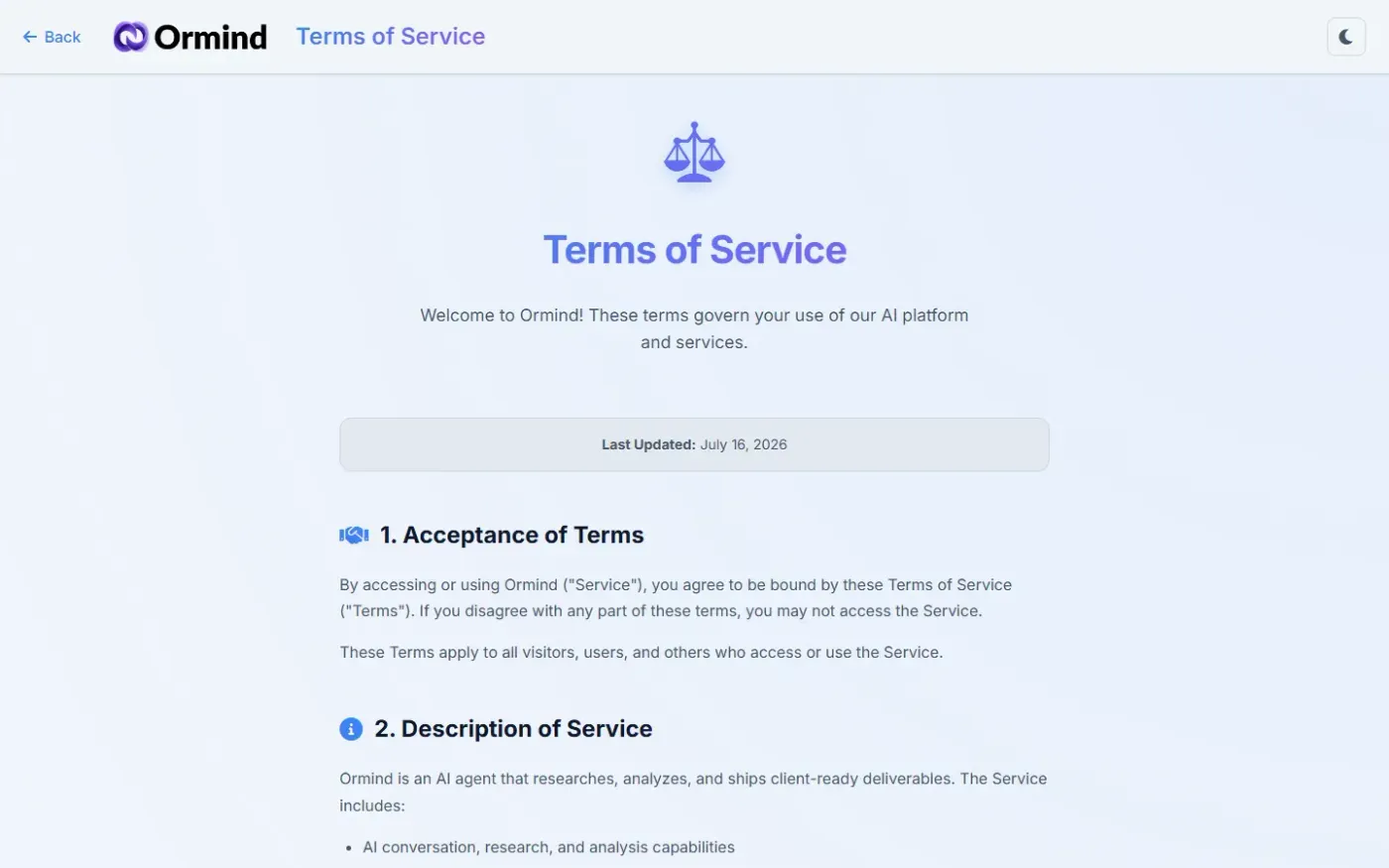 Ormind — Tos.html page