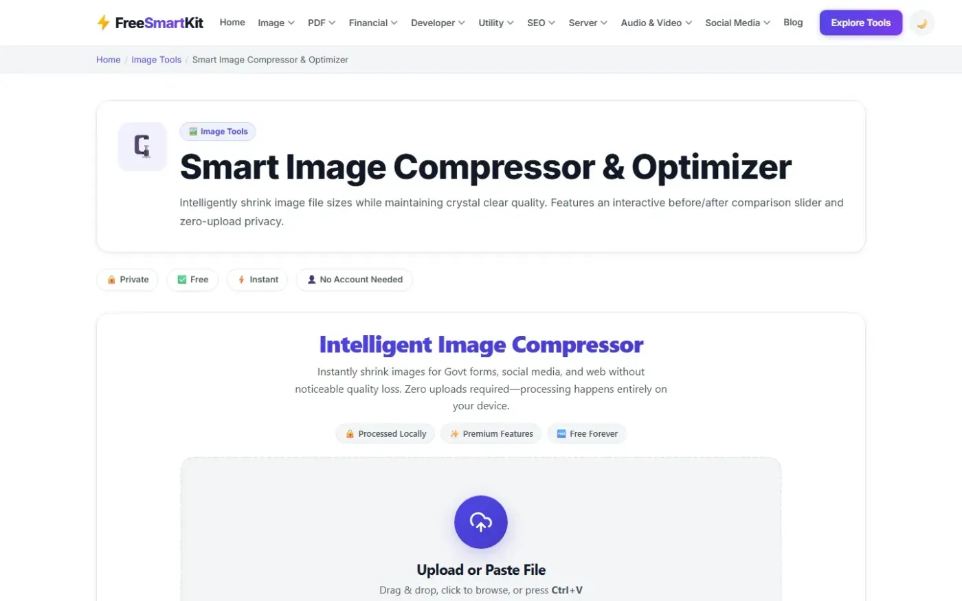 Free SmartKit — 160+ Free Online Tools , Free SEO Tool , — Compress image page