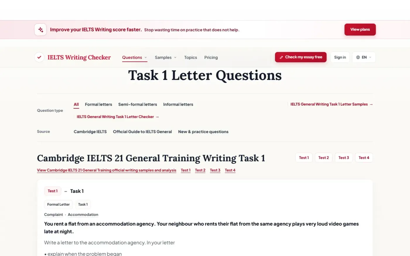 Ieltswritingchecker — Ielts general training writing task 1 page