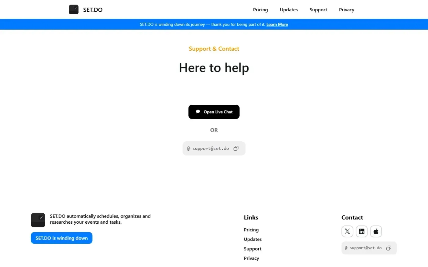Set — Support page