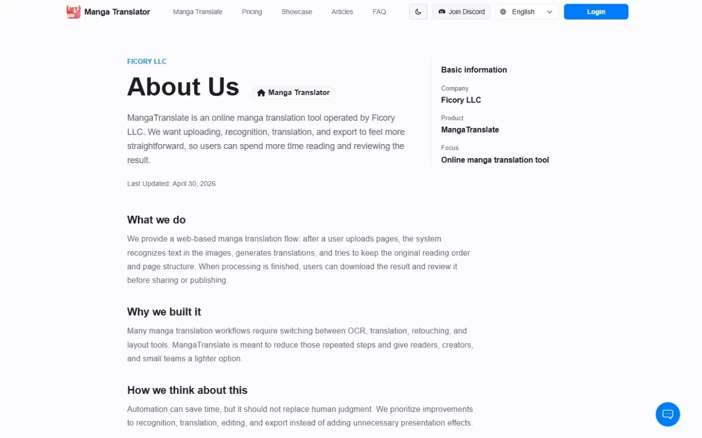 Mangatranslate — About us page