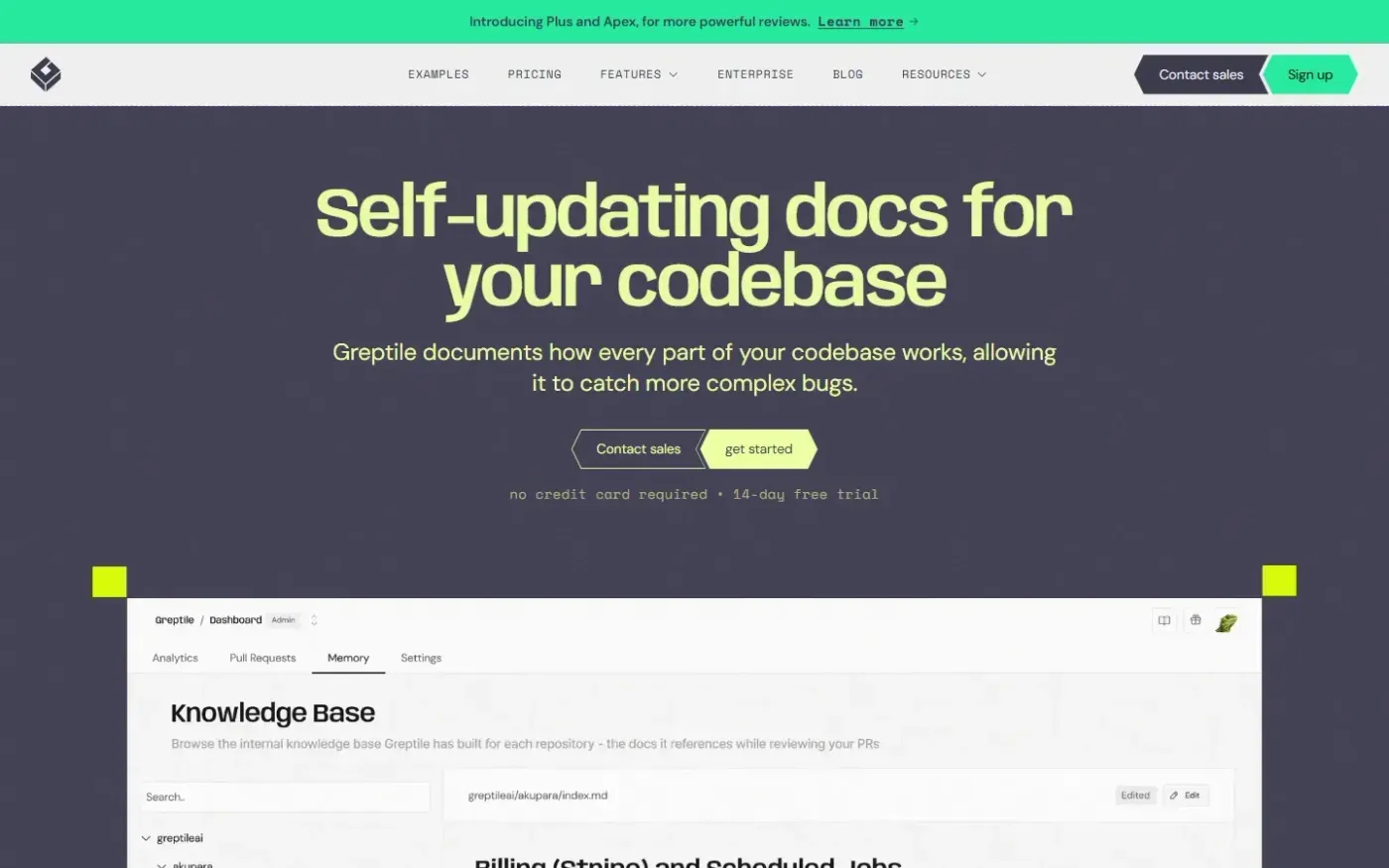 Greptile — Knowledge base page