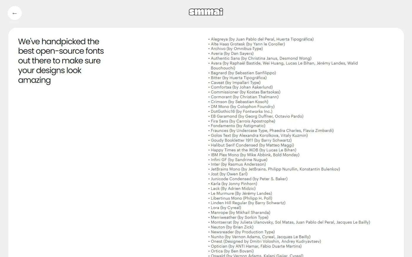 Smmai — Fonts page
