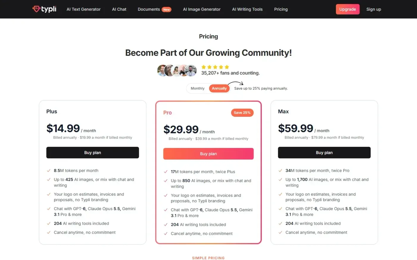 Typli — Pricing page