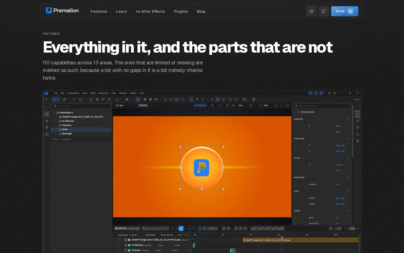Premation — An open-source AI alternative to After Effects — Features page