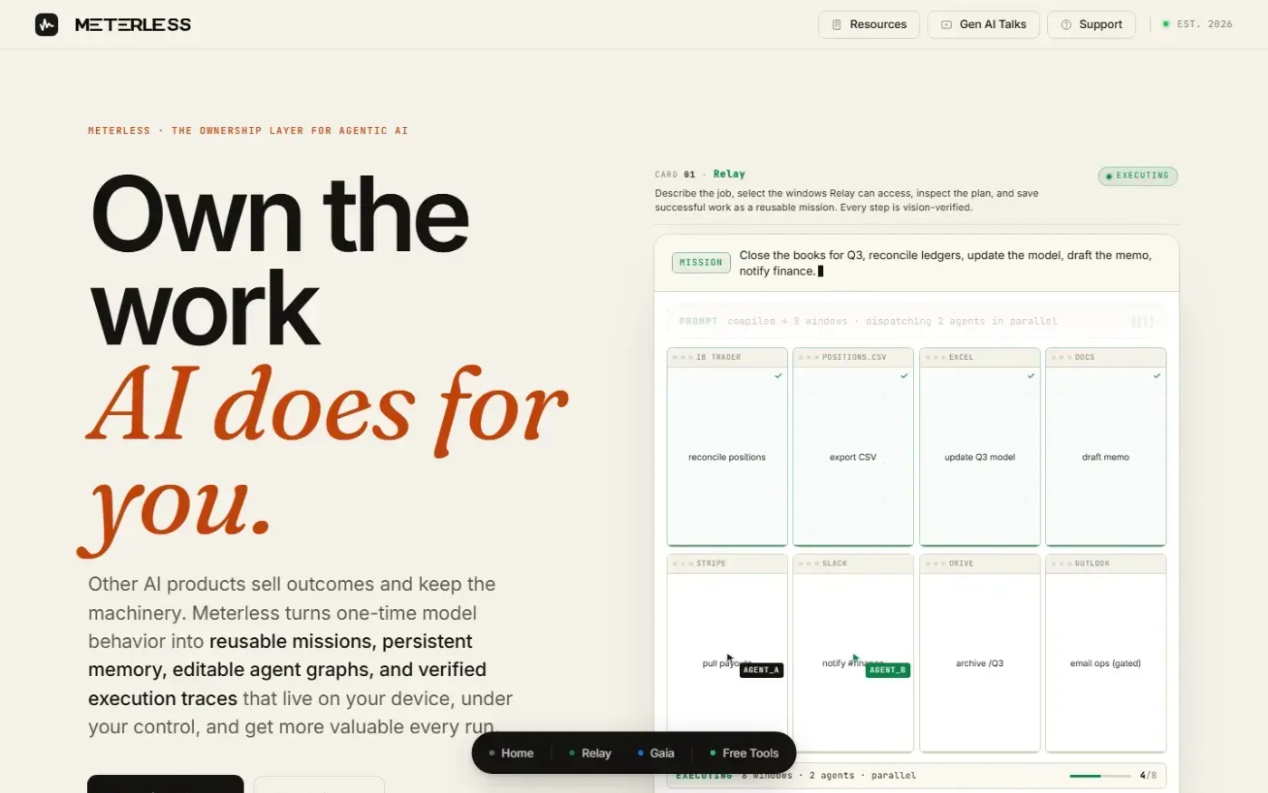 Meterless.ai — Run AI locally and own the whole workflow — About.html page