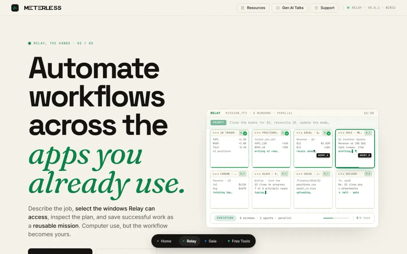Meterless.ai — Run AI locally and own the whole workflow — Relay.html page