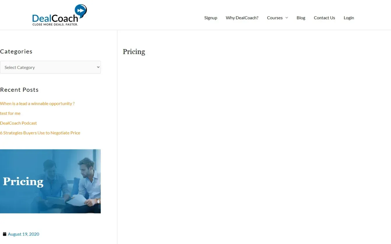 Dealcoach — Pricing page