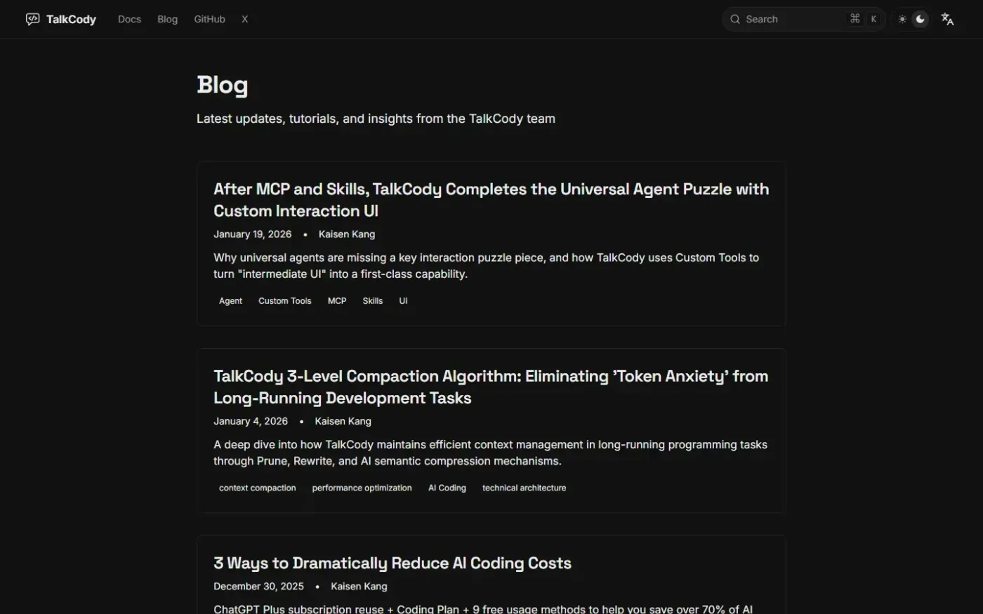 Talkcody — Blog page
