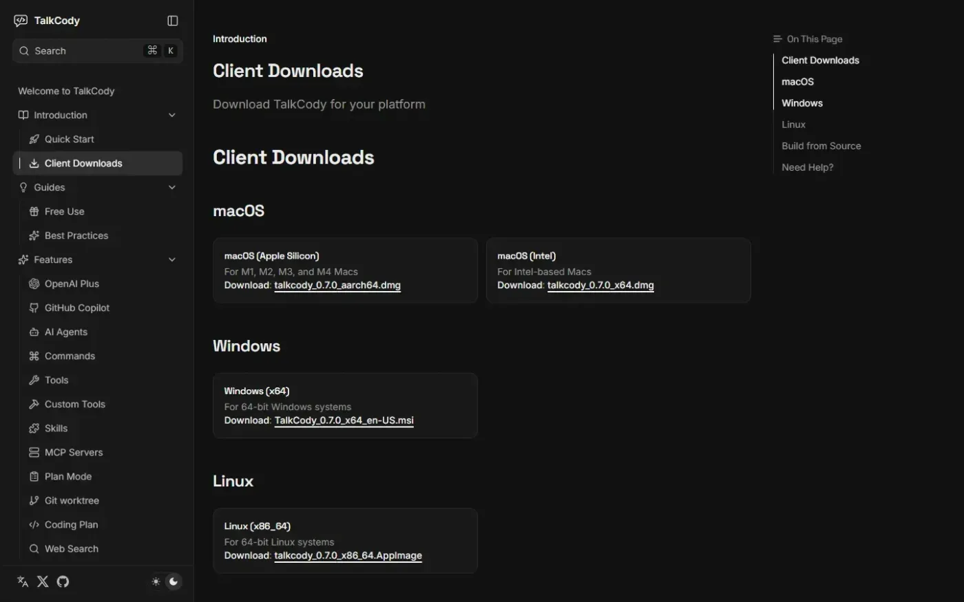Talkcody — Docs page