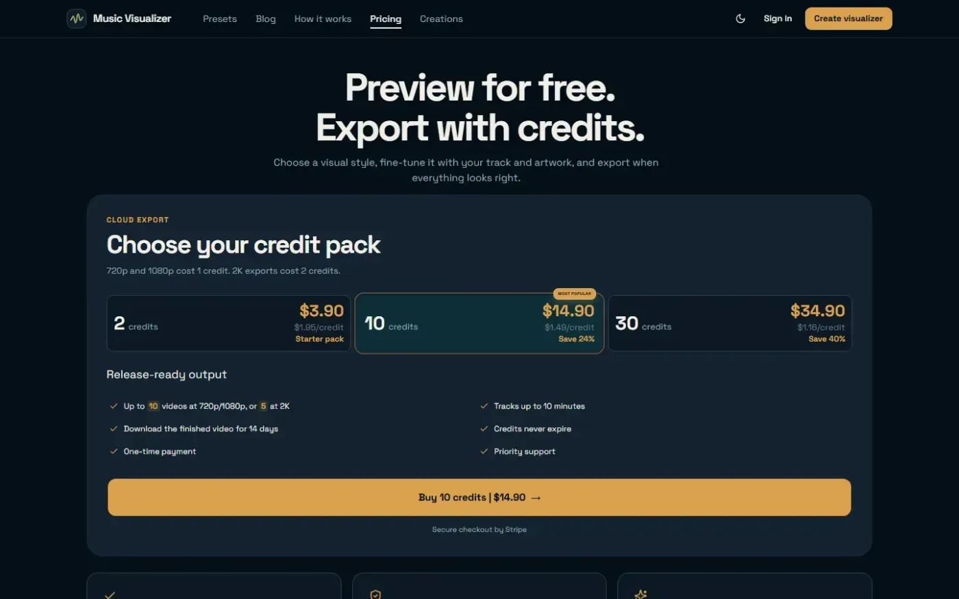 Musicvisualizer — Pricing page