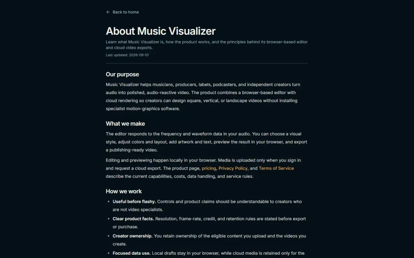 Musicvisualizer — About page