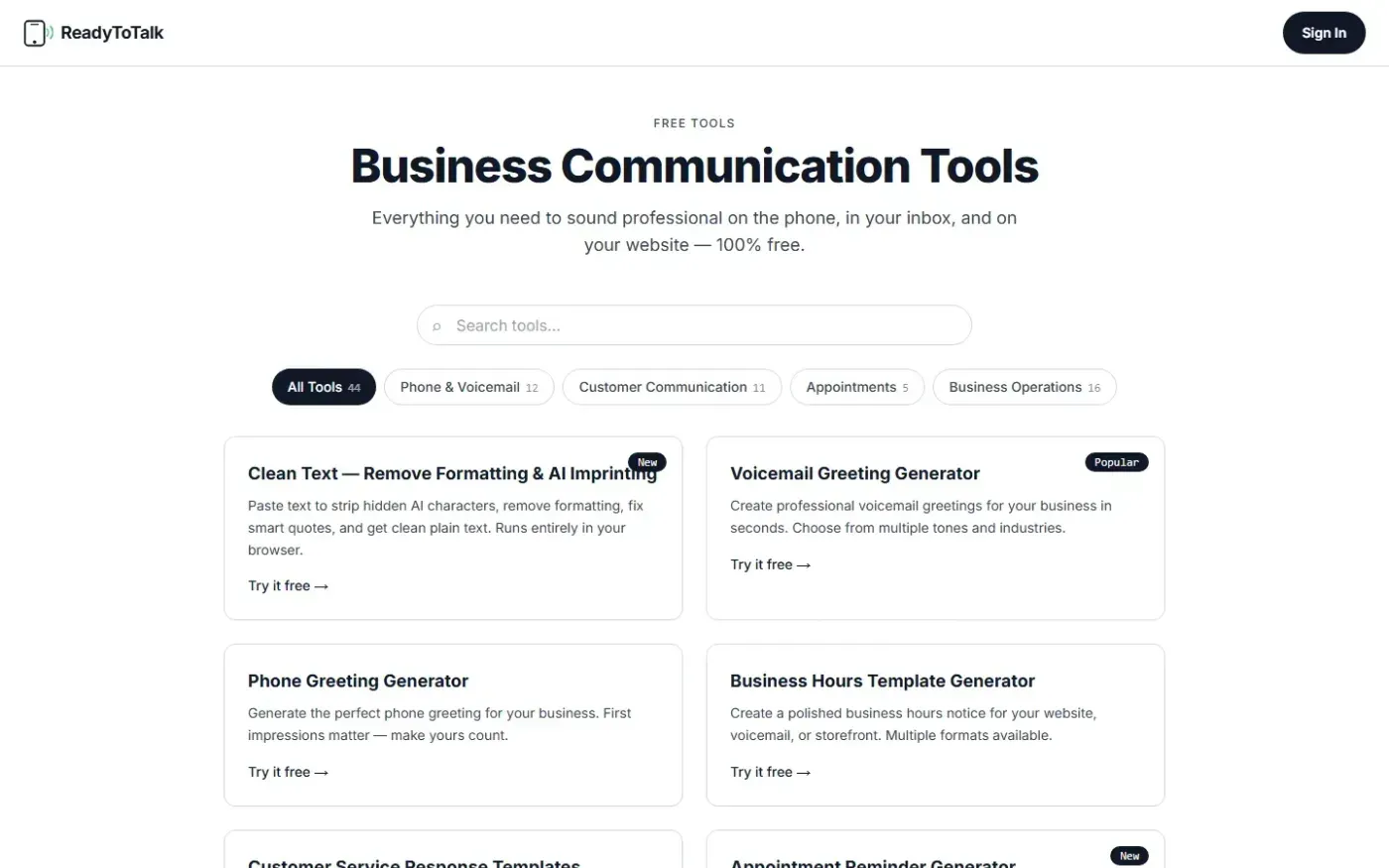 Readyto — Tools page