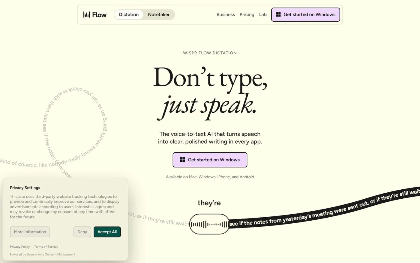Wispr Flow Notetaker — Meeting notes that get the details right. — Home page