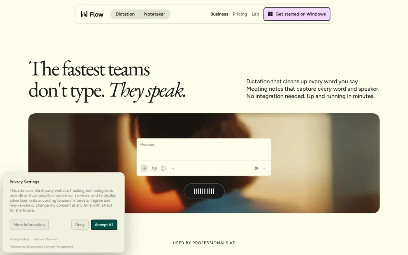 Wispr Flow Notetaker — Meeting notes that get the details right. — Business page