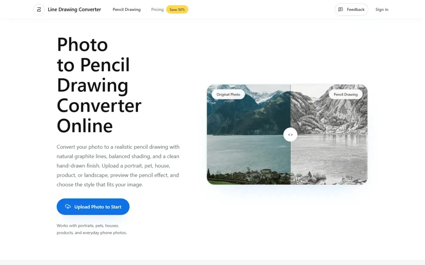 Linedrawingconverter — Photo to pencil drawing page