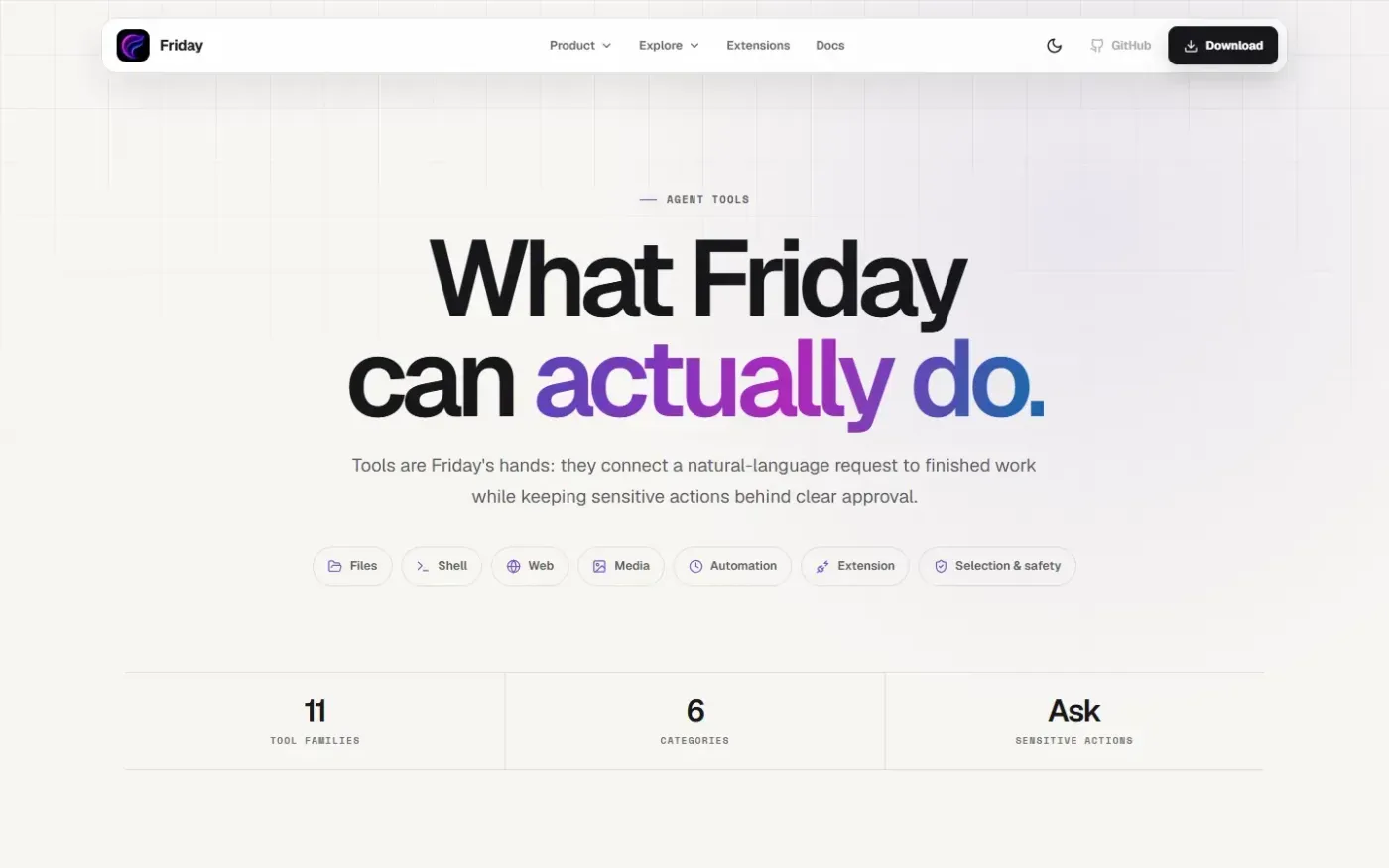 Friday — Your Desktop AI Personal Assistant — Tools page