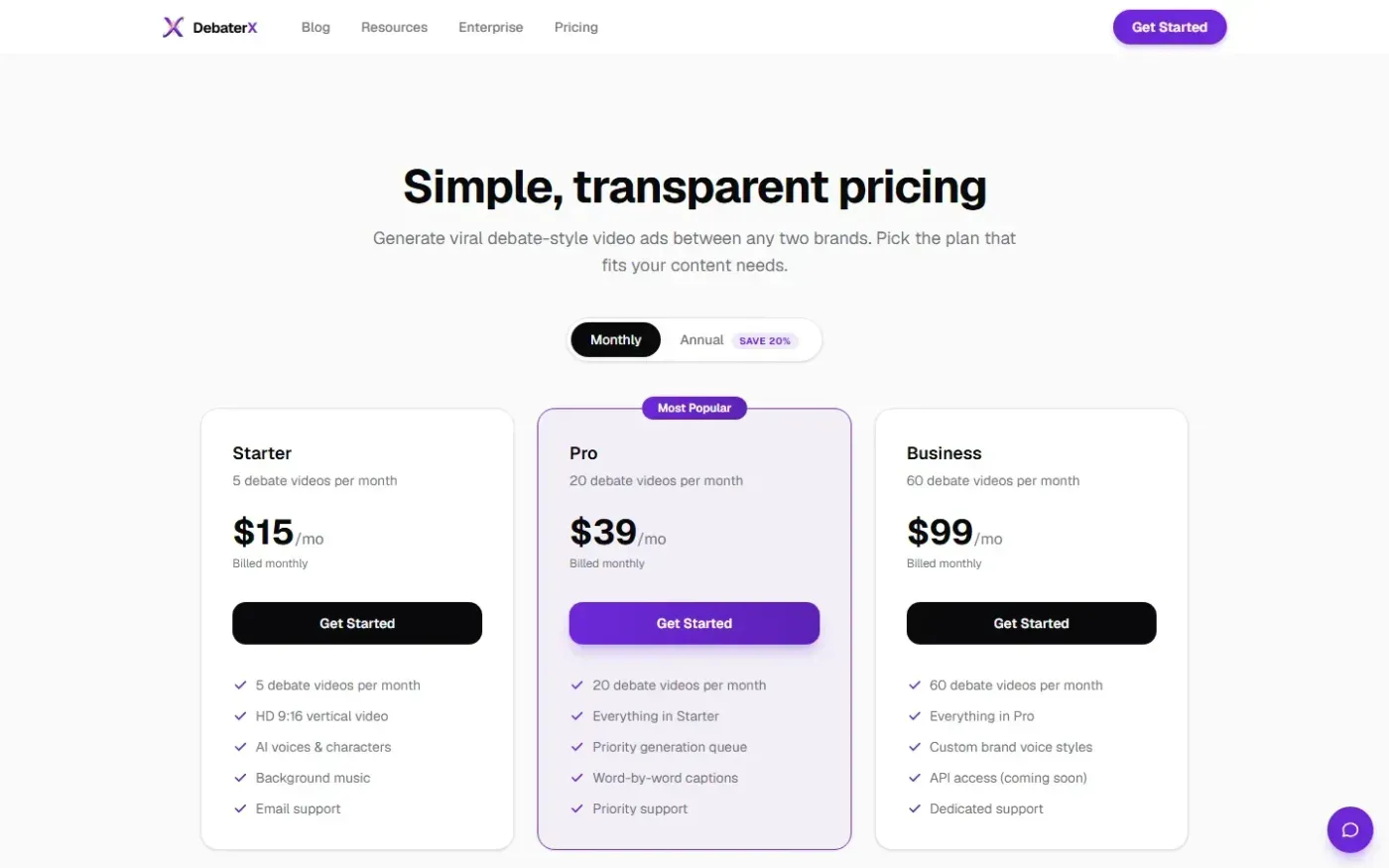 Debaterx — Pricing page