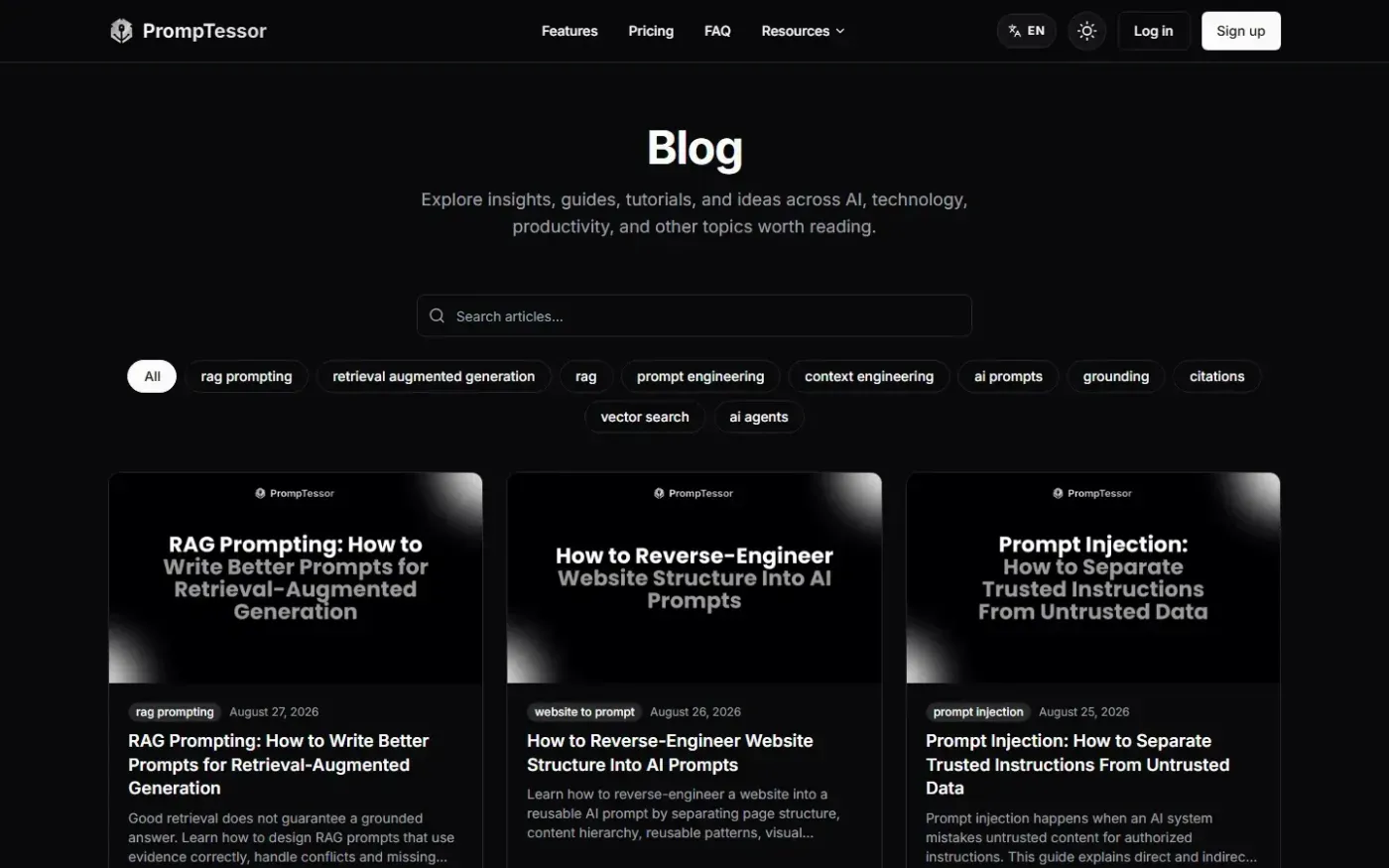 Promptessor — Blog page