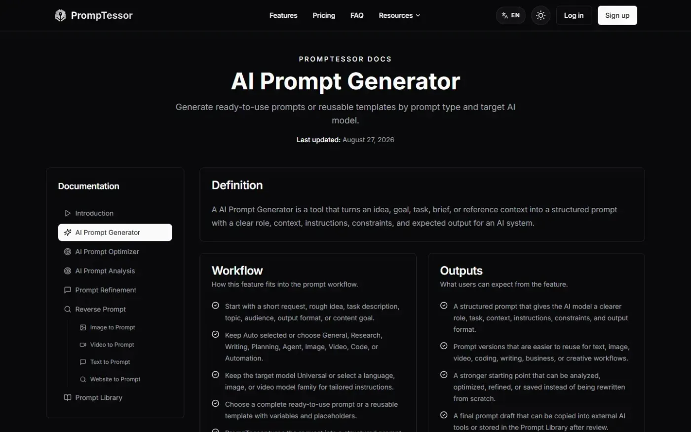 Promptessor — Docs page
