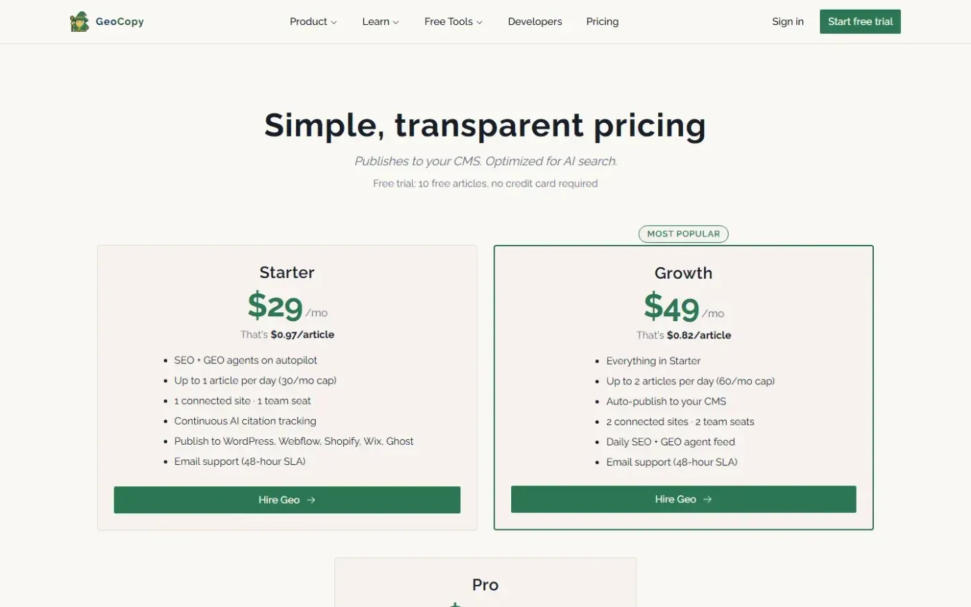 Geocopy — Pricing page