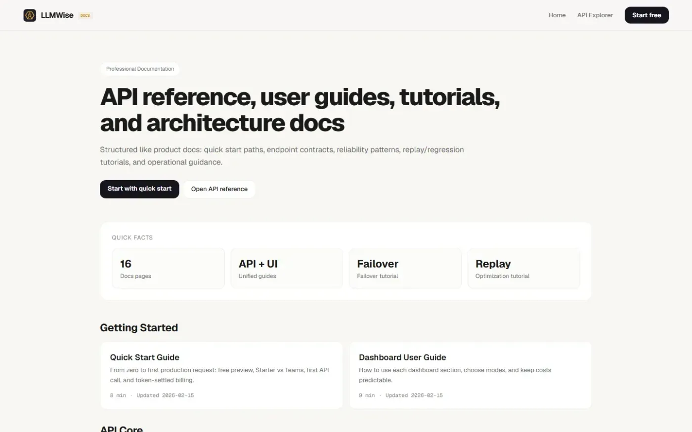 Llmwise — Docs page