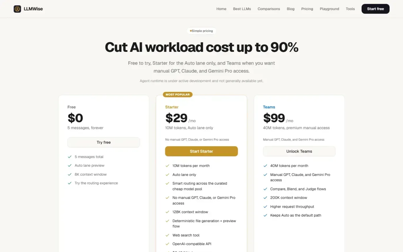 Llmwise — Pricing page