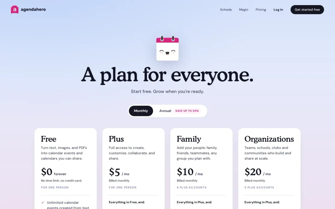 Dates by Agenda Hero — Create a plan for anything. Share it with anyone. — Pricing page
