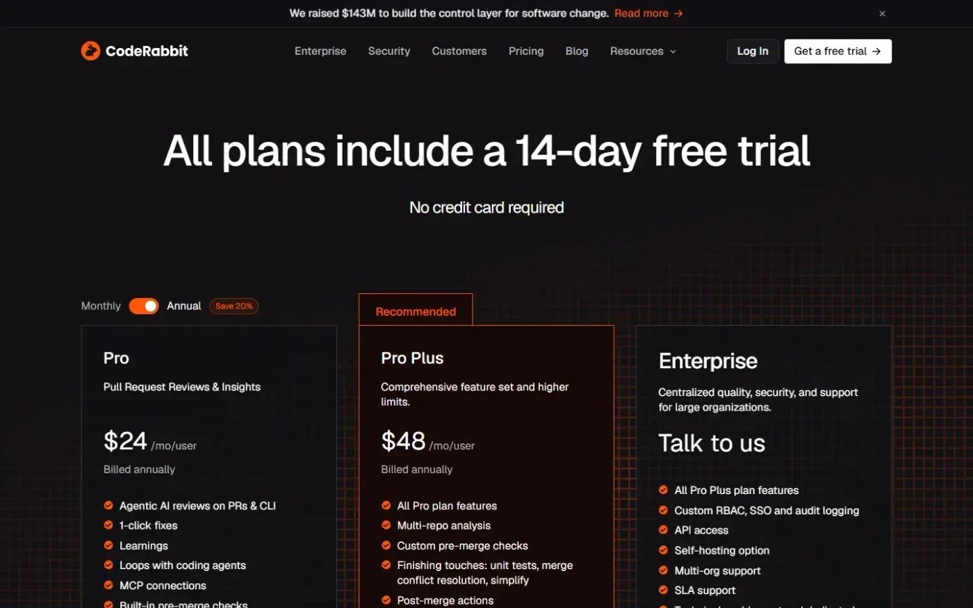 Coderabbit — Pricing page