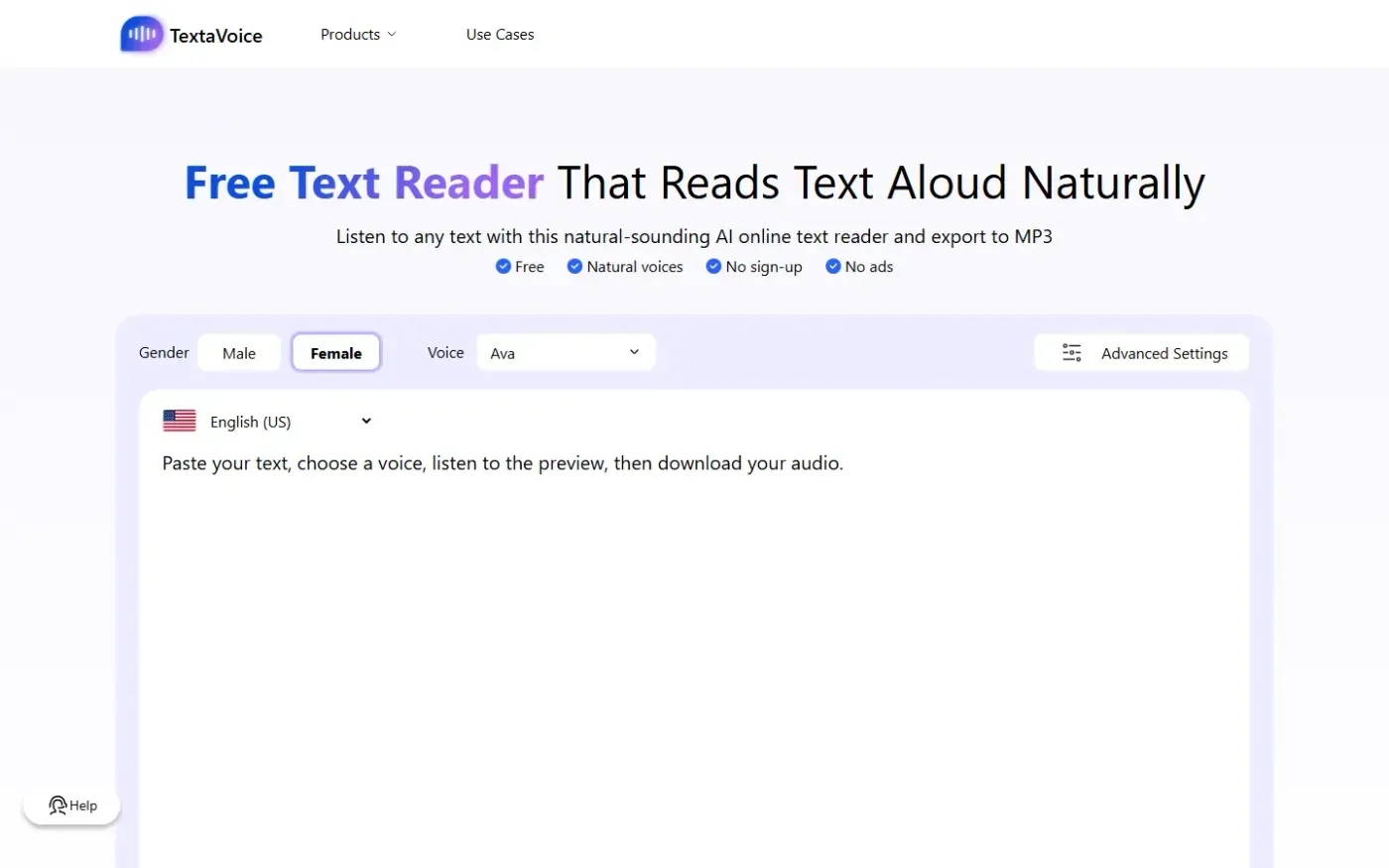 Textavoice — Text reader page