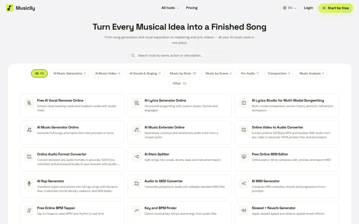 Musiclly — Tools page