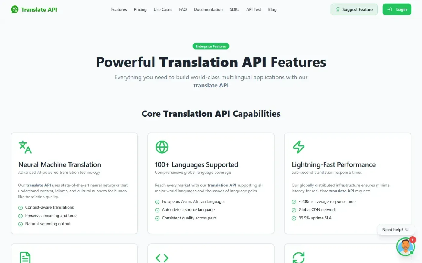 Translate-api — Features page