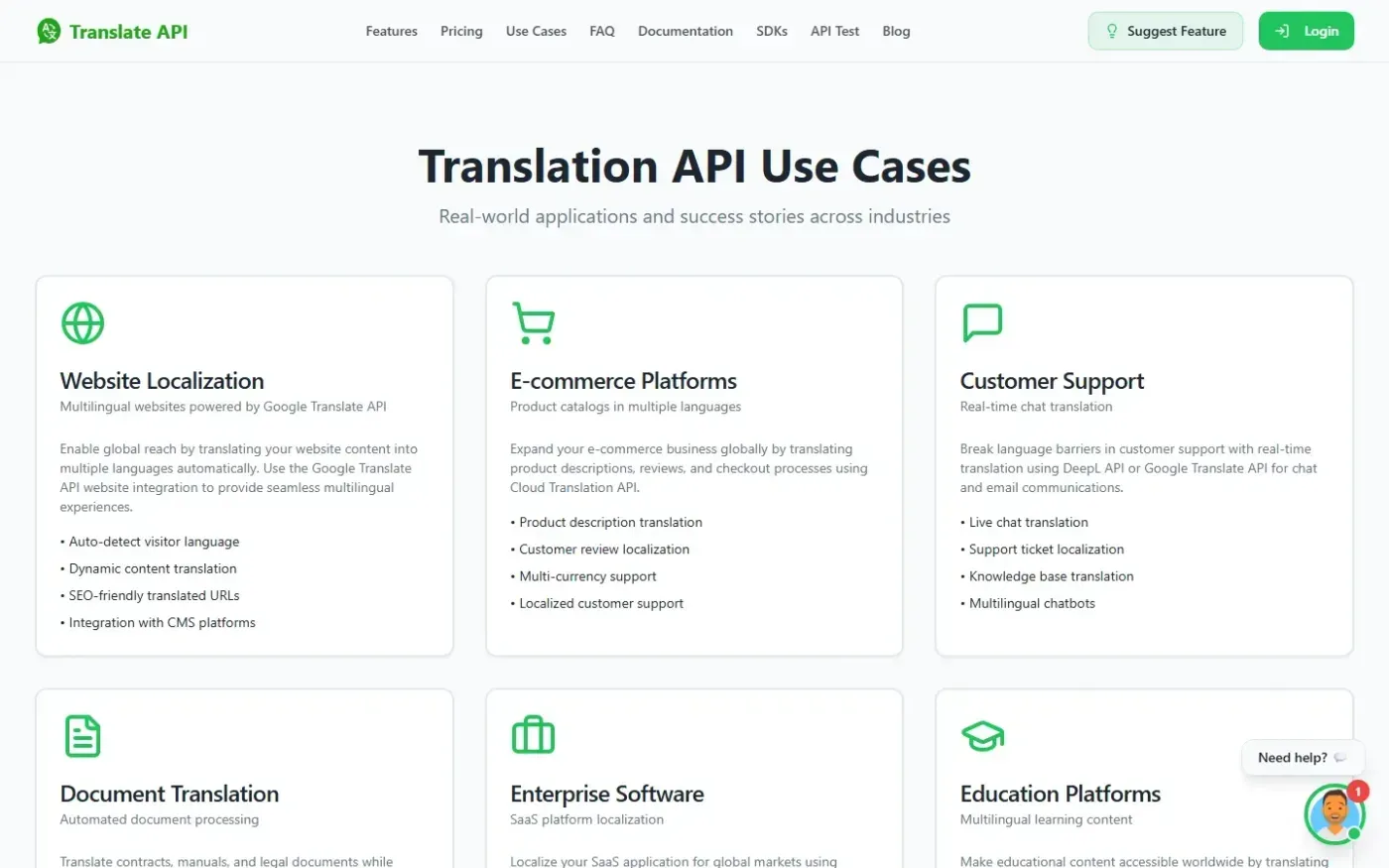 Translate-api — Use cases page