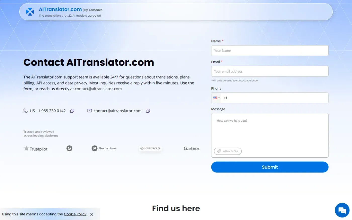 Aitranslator — Contact us page