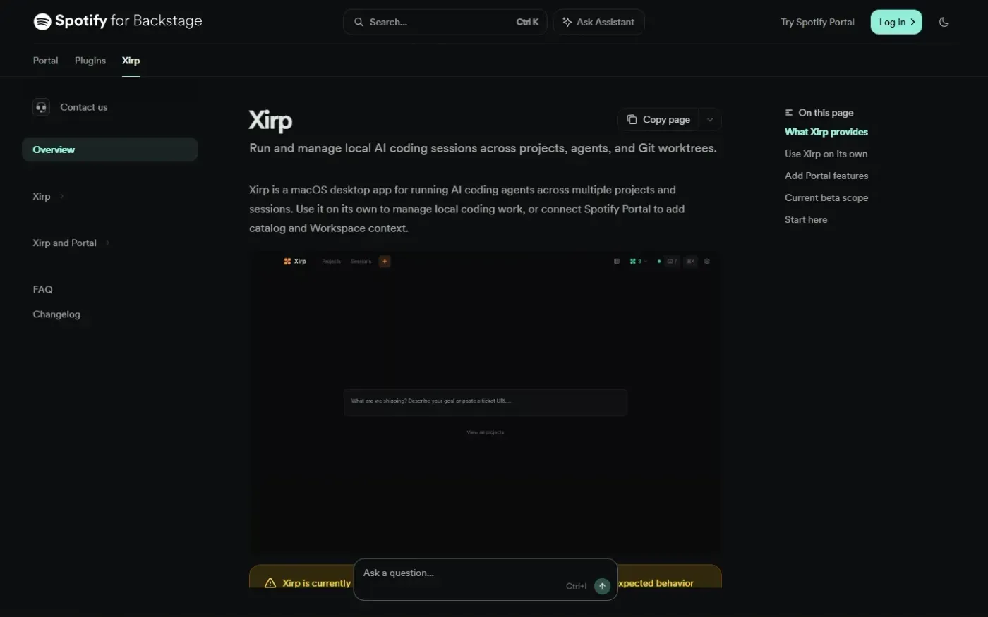 Xirp — The agentic development environment built by Spotify — Docs page