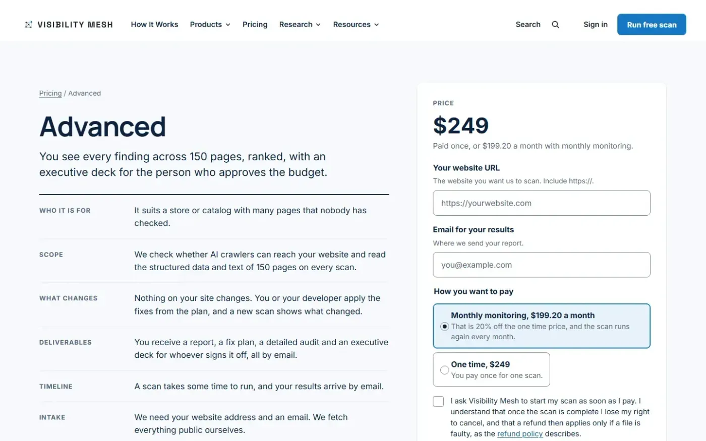 Visibilitymesh — Products page