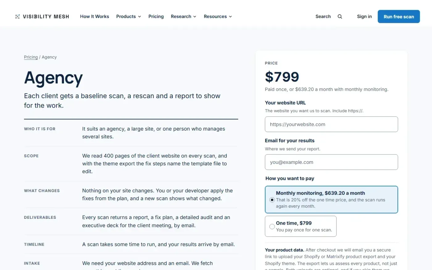 Visibilitymesh — Products page