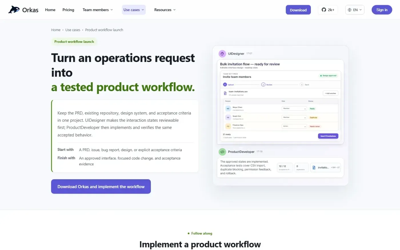 Orkas — Use page