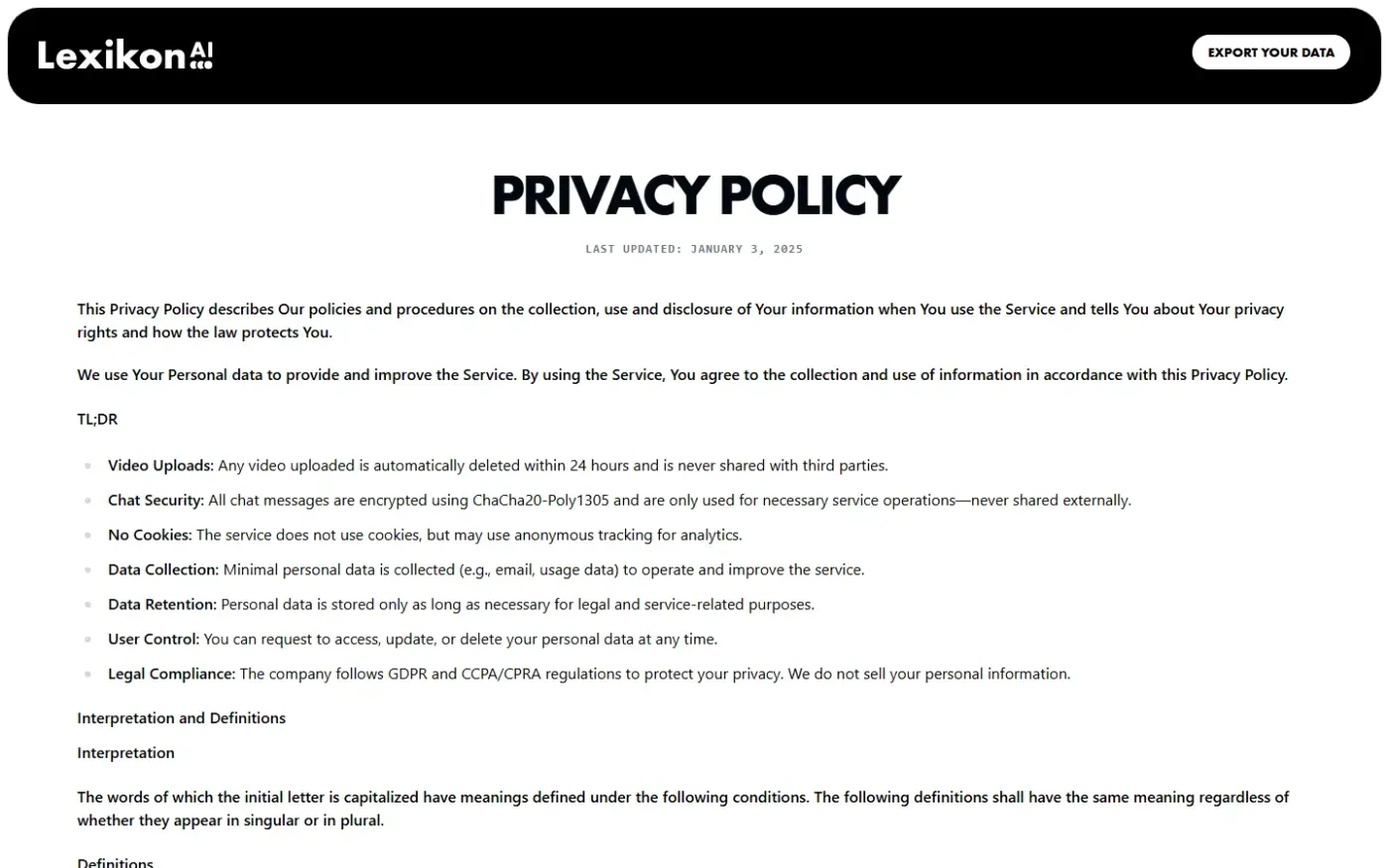 Lexikon — Privacy page