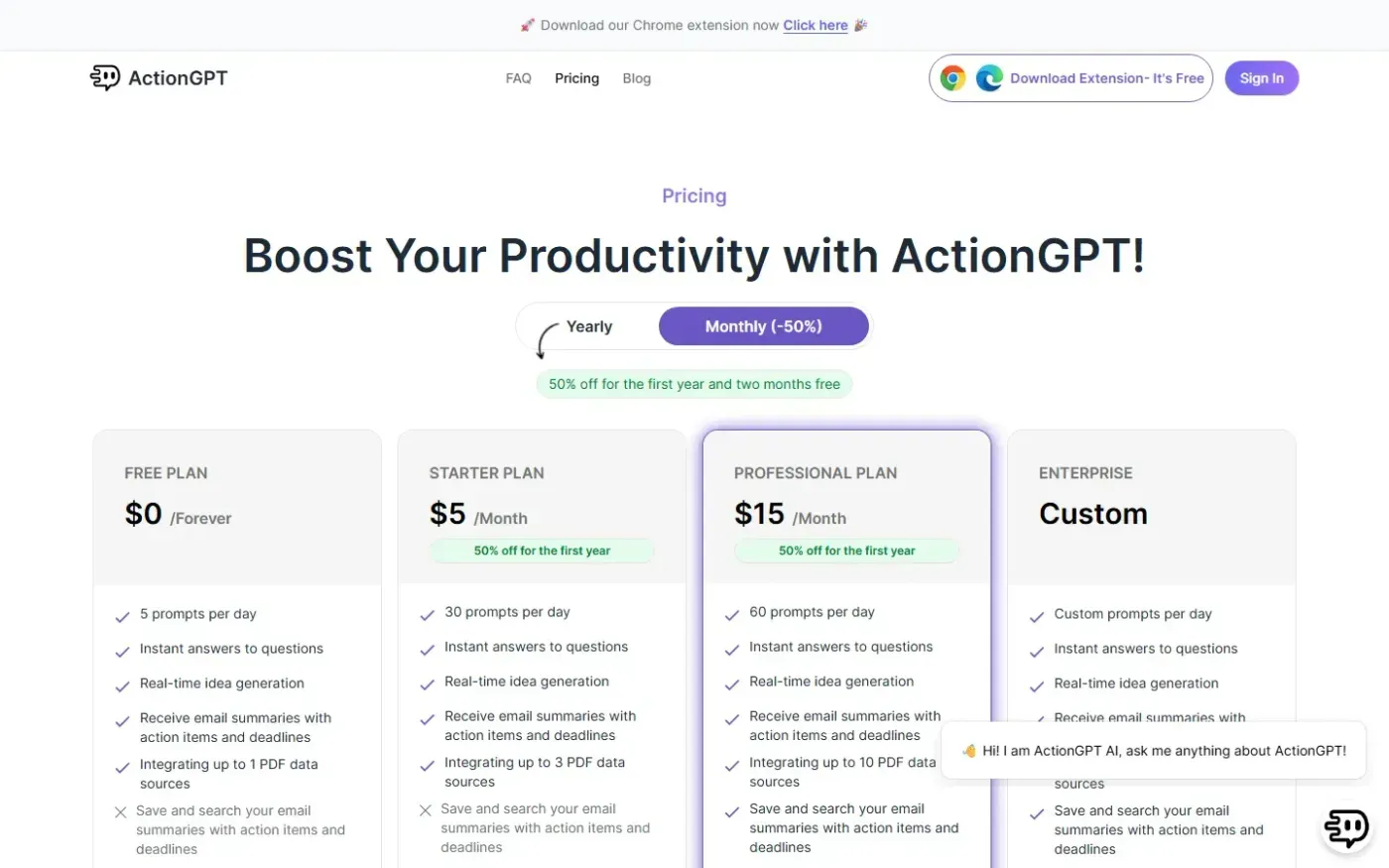 Actiongpt — Pricing page