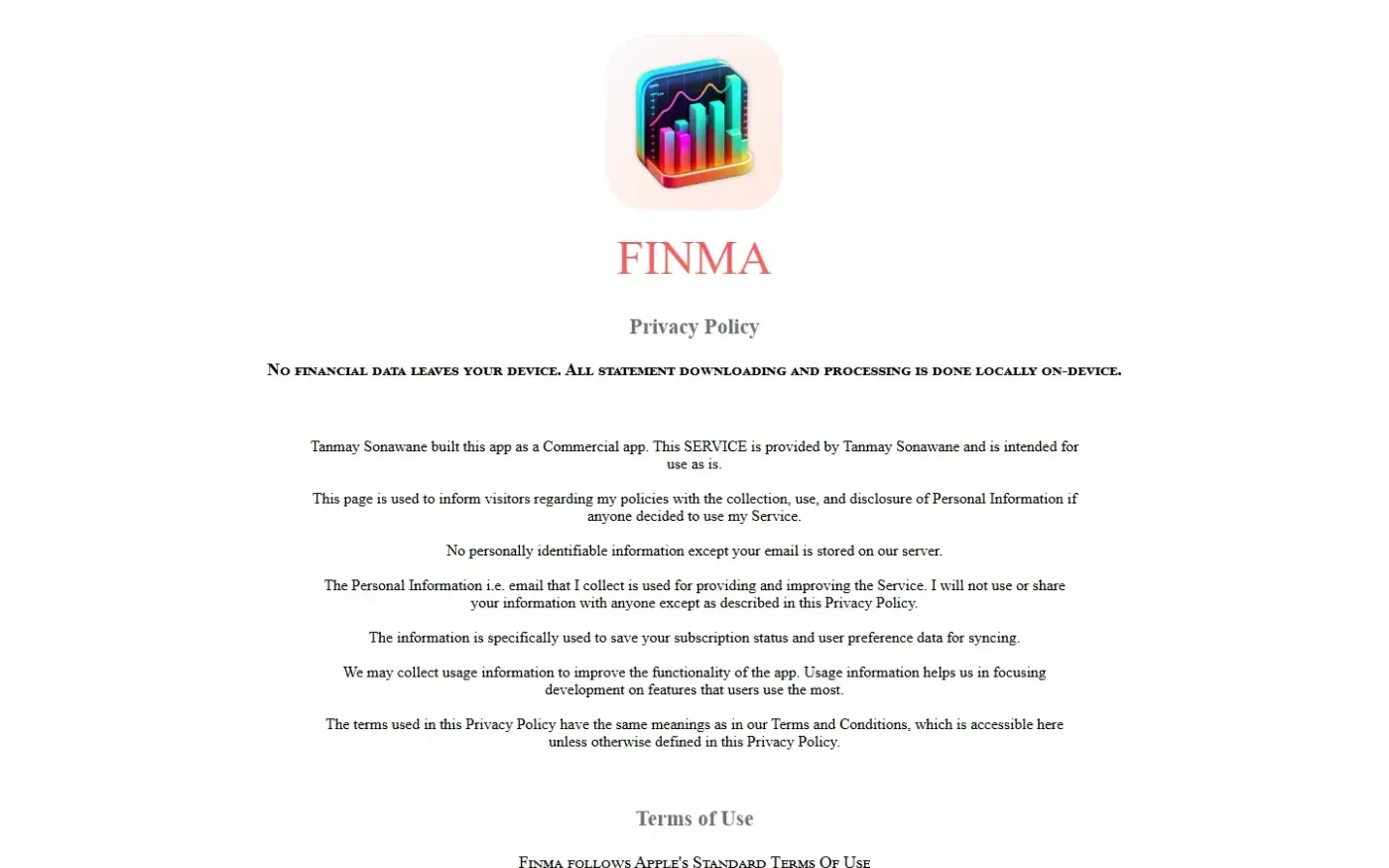 Finma — Privacy page