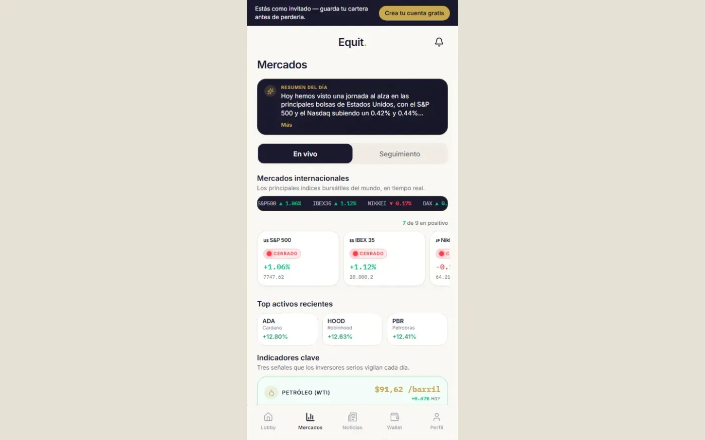 Equit — Mercados page