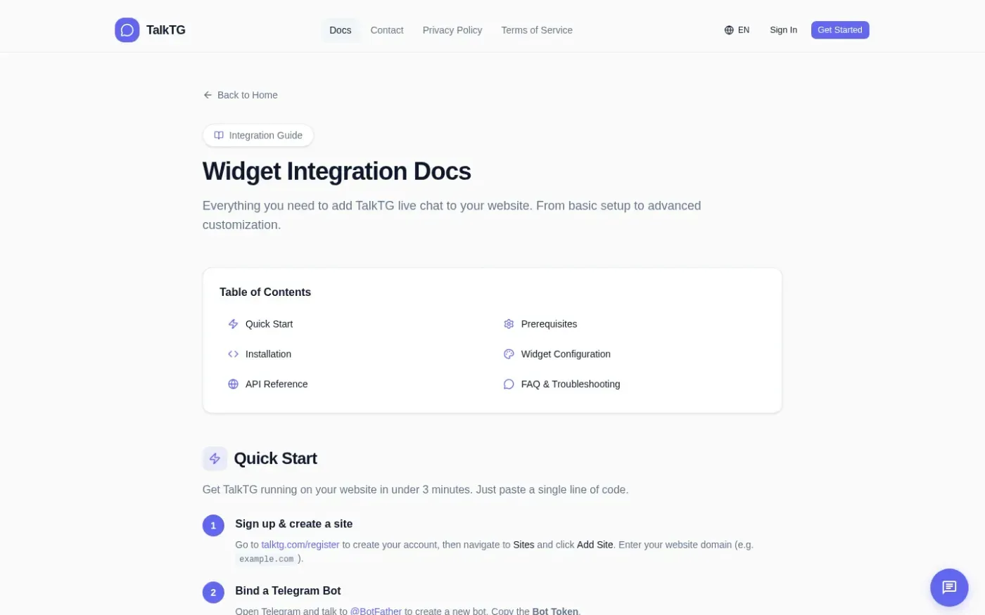 Talktg — Docs page