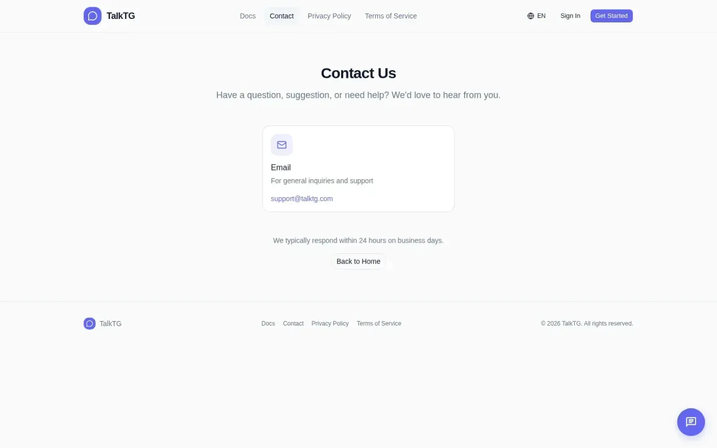 Talktg — Contact page