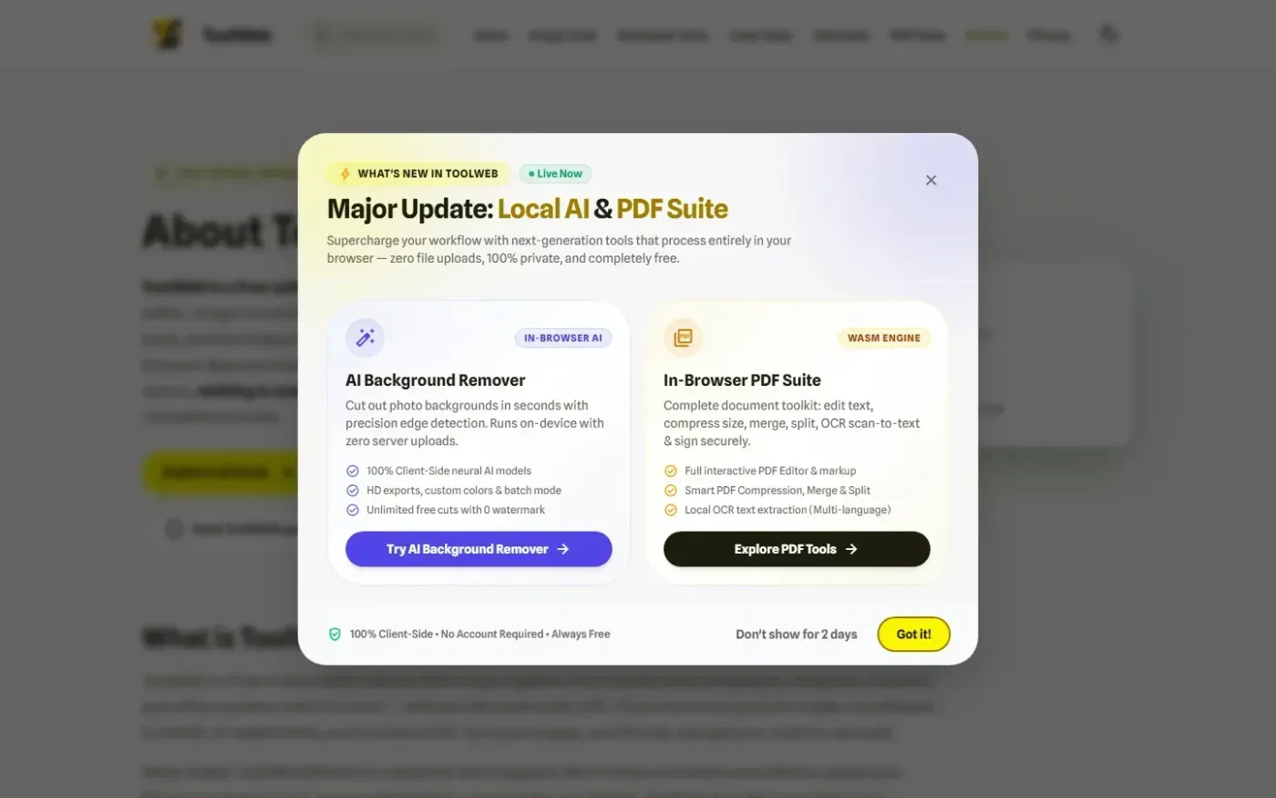 ToolWeb — Free online tools built for everyday work — About page