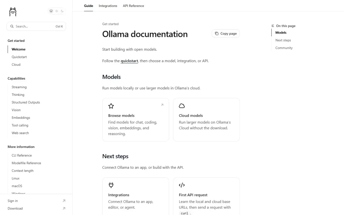 Ollama — Docs page