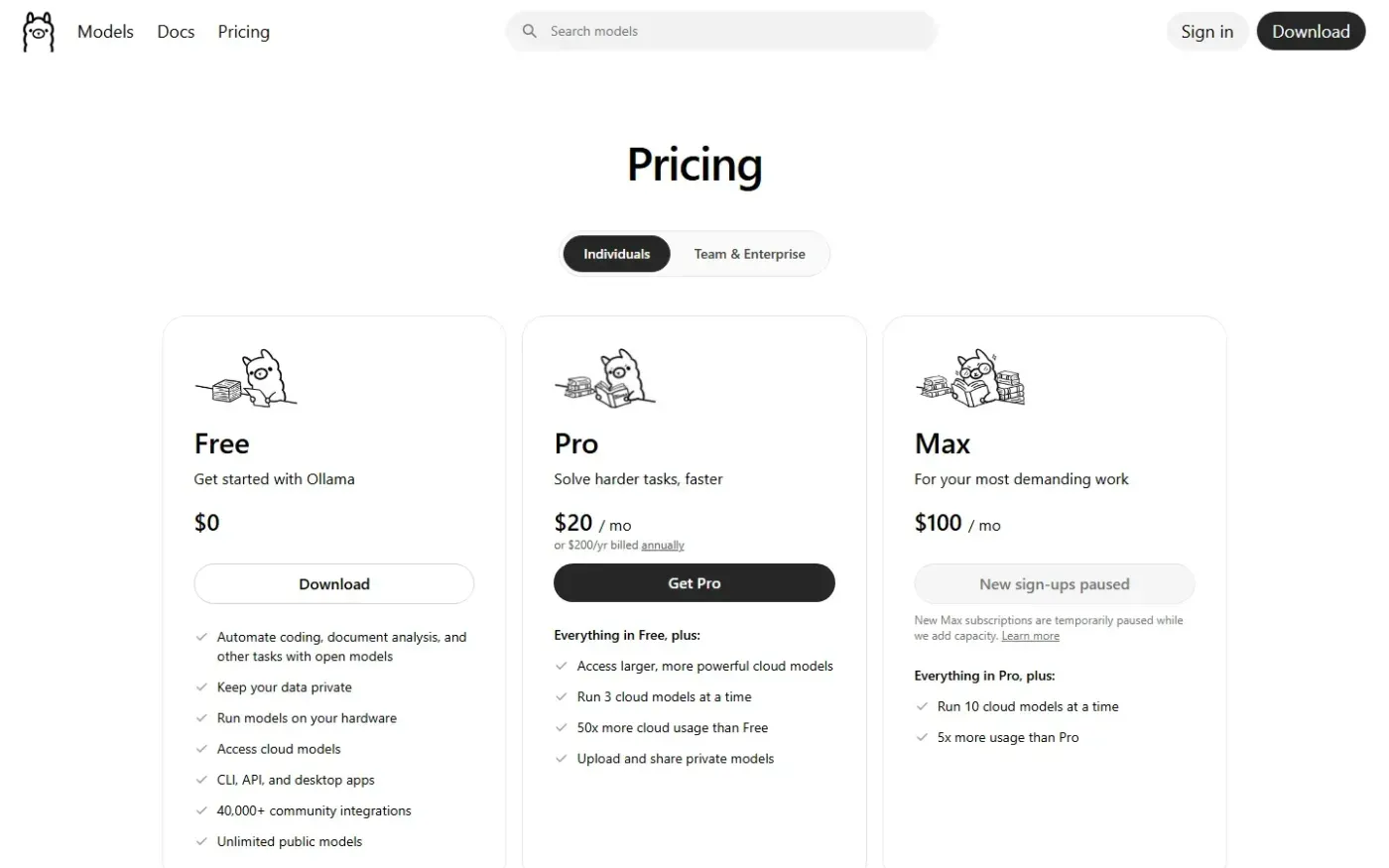 Ollama — Pricing page
